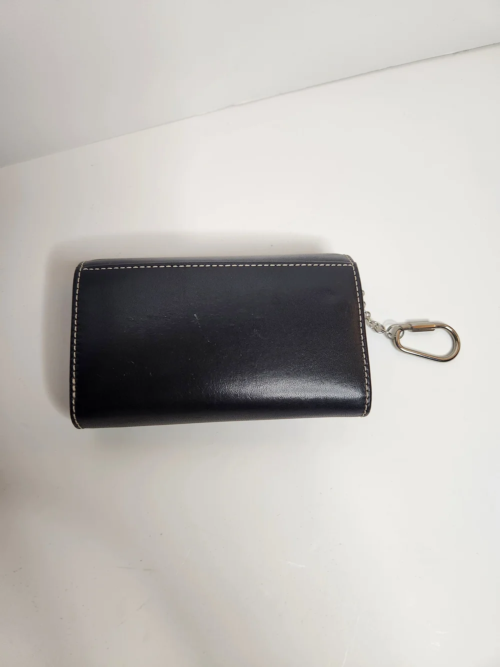 Coach Black Leather Trifold Wallet with Keychain